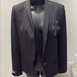 Ovi Black Blazer with Satin Lapels and Embroidered Cross